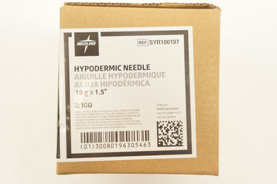 Medline SYR100197 Hypodermic Needle 19G x 1.5inch - Box of 100
